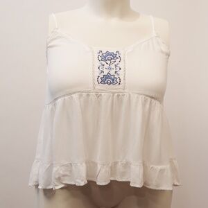 Stony Apparel Plus 2X Rayon Crepe Cami Crop Top with Floral Embroidery NWOT